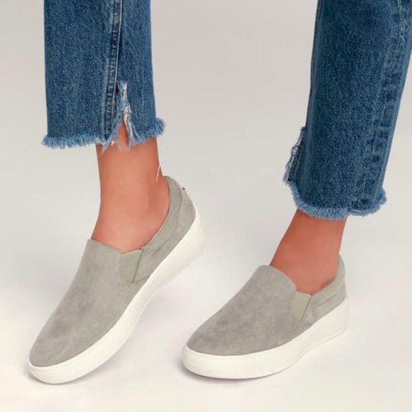 Lulus Shoes - Lulu’s Suede Grey Slip on Platform Shoes Size 5.5